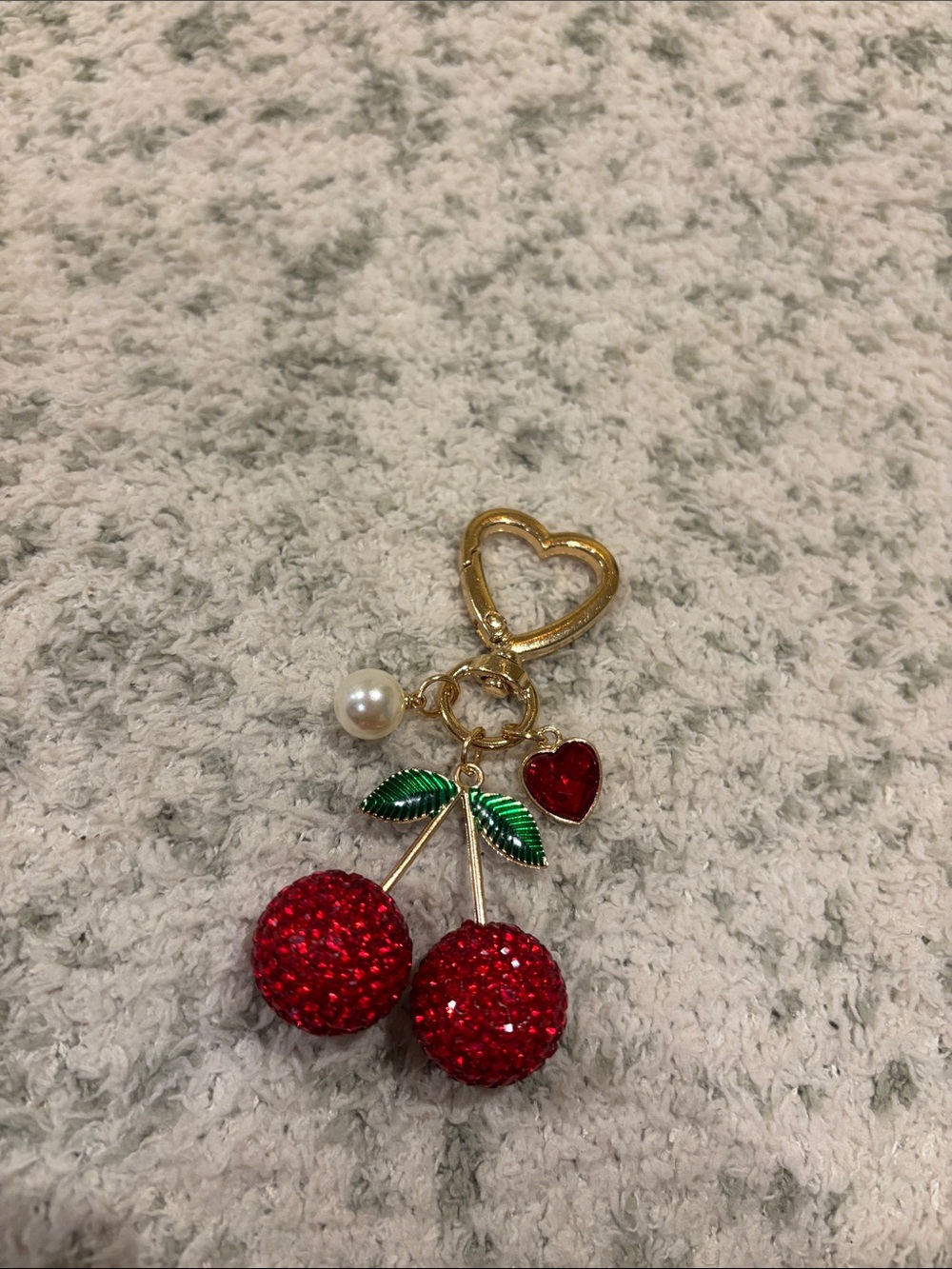 Gold Heart Crystal Encrusted Cherry Keychain Bag Charm NWT 3x1.50”